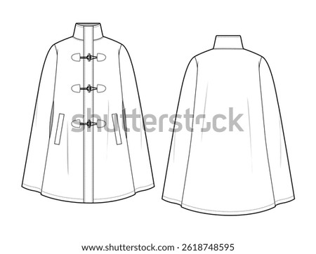 Duffle coat vector design mockup template technical flat sketch.