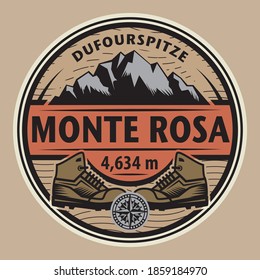 The Dufourspitze is the highest peak of Monte Rosa, a huge ice-covered mountain massif in the Alps, vector illustration