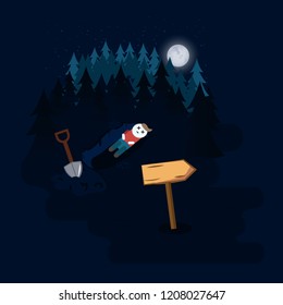 dug hole for dead body in the forest at night vector illustration