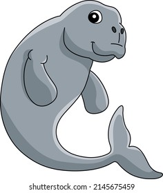 Dugong Animal Cartoon Colored Clipart Illustration