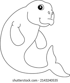 Dugong Animal Coloring Page Isolated for Kids