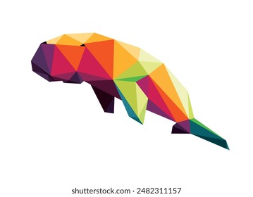 Dugong Animal Fish in Colorful Polygon Vector. Colorful Polygonal Low Poly of Dugong. Dugong in Colorful Abstract Vector