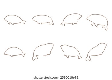 Dugong Animal Outline Icon Set