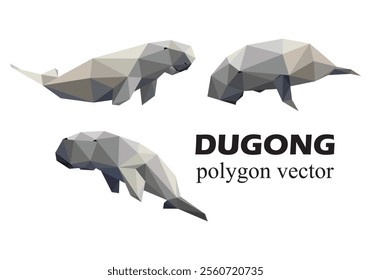 Dugong animal set in polygonal low poly vector. Vector Abstract illustration set of Dugong Fish. Dugong vector for kids book animal