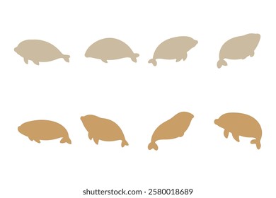 Dugong Animal Silhouette Icon Set