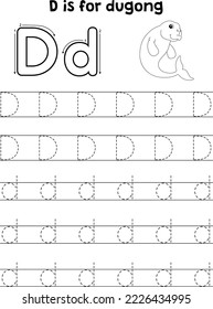 Dugong Animal Tracing Letter ABC Coloring Page D