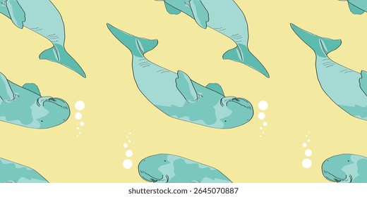 Dugong Cartoon Seamless Wallpaper.
For textile, wallpaper, paper wrap, kid fashion, kid wallpaper.