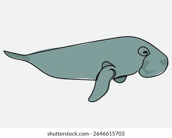 Dugong in continuous line drawing on a white background.