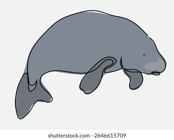 Dugong in continuous line drawing on a white background.