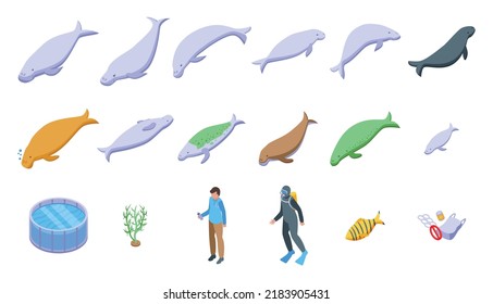 Dugong icons set isometric vector. Animal cow. Water aquatic