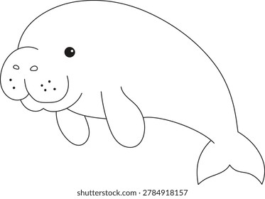 Dugong line illustration simplifying its plump and gentle body shape