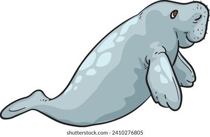 Dugong Side View Wild Animal Vector Illustration