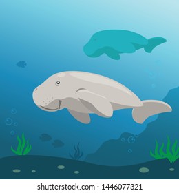 Dugong Swimming Under the Sea