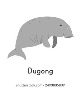 Dugong vector illustration. Cute dugong or sea cow cartoon clipart, animal in flat style. Sea animals, underwater creatures, ocean animals, marine life concept. Dugong vector design isolated on white