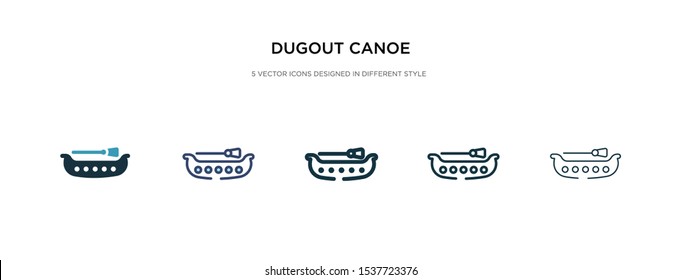 dugout canoe icon in different style vector illustration. two colored and black dugout canoe vector icons designed in filled, outline, line and stroke style can be used for web, mobile, ui