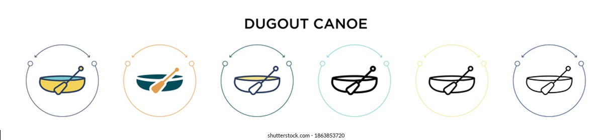 Dugout canoe icon in filled, thin line, outline and stroke style. Vector illustration of two colored and black dugout canoe vector icons designs can be used for mobile, ui, web