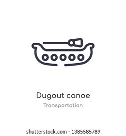 dugout canoe outline icon. isolated line vector illustration from transportation collection. editable thin stroke dugout canoe icon on white background