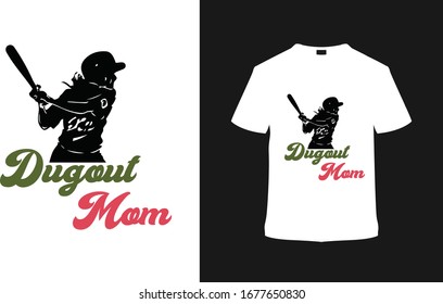 Dugout Mom T shirt Design, Baseball vintage t shirt, vector, apparel, template.