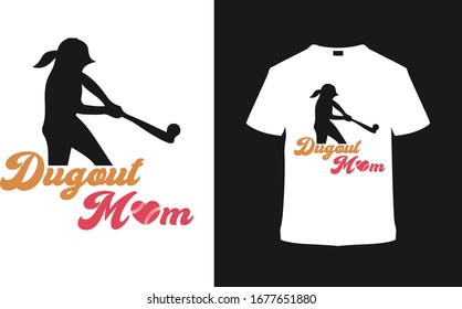 Dugout Mom T shirt Design | Baseball vintage t shirt, vector, apparel, template.