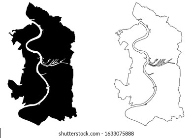 Duisburg City (Federal Republic of Germany, North Rhine-Westphalia) map vector illustration, scribble sketch City of Duisburg map