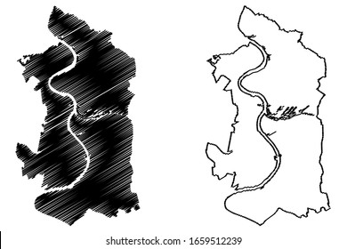 Duisburg City (Federal Republic of Germany, North Rhine-Westphalia) map vector illustration, scribble sketch City of Duisburg map