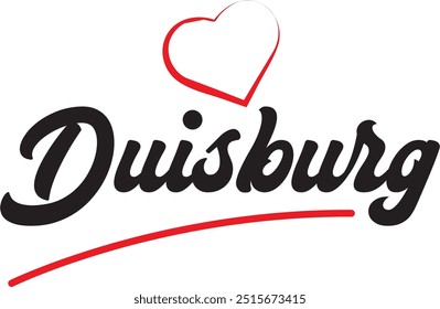 Duisburg city text design with red heart typographic icon design suitable for touristic promotion