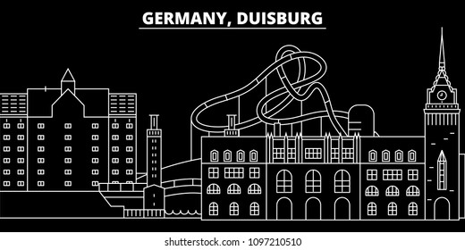 Duisburg silhouette skyline. Germany - Duisburg vector city, german linear architecture, buildings. Duisburg travel illustration, outline landmarks. Germany flat icons, german line banner