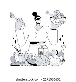 Dukan diet abstract concept vector illustration. Weight-loss diet, low carb food diet plan, fat-free dairy, oat bran, vegetarian proteins, limiting carbohydrates, burn fat abstract metaphor.