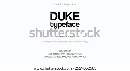 Duke Typeface Creative font. Modern abstract digital tech font. Logo creative font, type, technology, movie, digital, music, movie. Fonts and illustration in vector format.