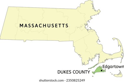 Dukes County and town of Edgartown location on Massachusetts state map