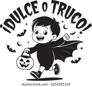 Dulce O Truco Halloween Typography, Trick Or Treat In Spanish Halloween Silhouette Typography Vector