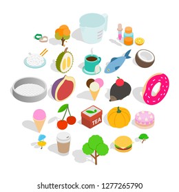 Dulcet dessert icons set. Isometric set of 25 dulcet dessert vector icons for web isolated on white background