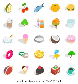Dulcet dessert icons set. Isometric set of 25 dulcet dessert vector icons for web isolated on white background