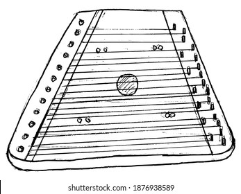 Dulcimer, musical instrument. Vector, sketch illustration. Motive of classical music, concerts and recording