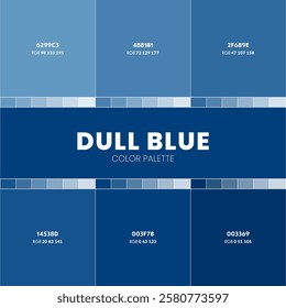 Dull Blue color palettes or color schemes are trends combinations and palette guides this year, a table color shades in RGB or HEX. Color swatch for a spring fashion, home, or interior design.