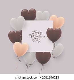 dull color heart balloons and Valentine's Day card