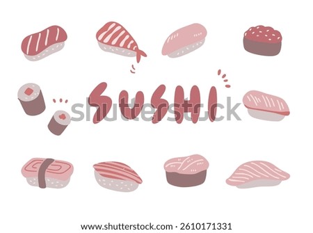 Dull color sushi illustration set