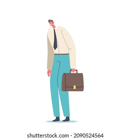 Dull Hunched Over Businessman Character Feeling Sorry, Scapegoat Concept. Guilty Man with Regretful Face Ask for Apologies, Regret About Done and Ask to Forgive Him. Cartoon People Vector Illustration