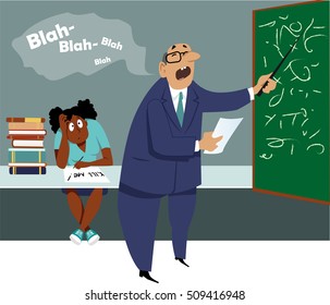 Dull lecturer teaching class in front of a bored student, EPS 8 vector illustration, no transparencies