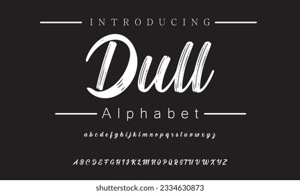 Dull Lettering font isolated on black background. Texture alphabet in street art and graffiti style. Grunge and dirty effect.  Vector brush letters.