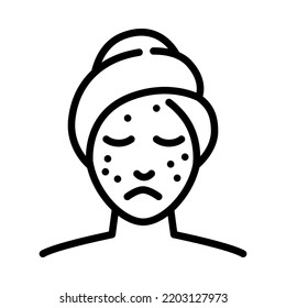 Dull skin outline icon. Woman having the trouble on her skin, She look unhappy. For presentation, graphic design, mobile application or UI. Vector Illustration.