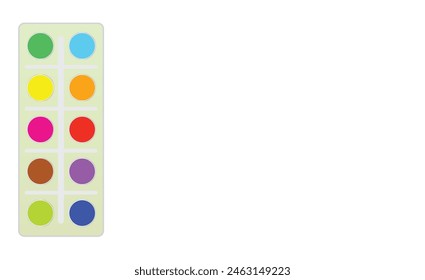 Dull White Coloring Tray for drawing Isolated on white paper. Twelve colors palette for education. Editable vector EPS available