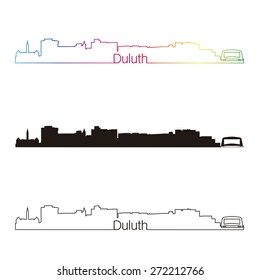 Duluth skyline linear style with rainbow in editable vector file