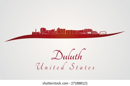 Duluth skyline in red and gray background in editable vector file