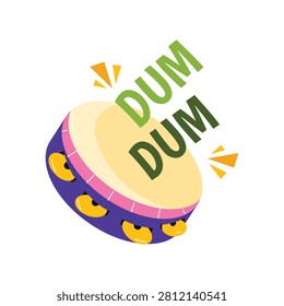 Dum Dum Tambourine doodle style vector illustration 