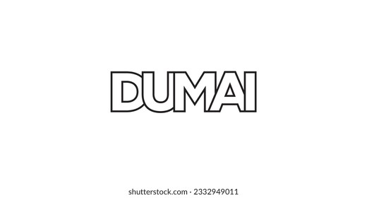 Dumai in the Indonesia emblem for print and web. Design features geometric style, vector illustration with bold typography in modern font. Graphic slogan lettering isolated on white background.