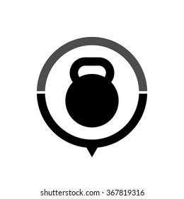 dumb bell - black vector icon; map pointer;  message bubble
