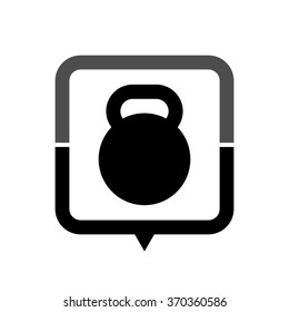 dumb bell - black vector icon; map pointer;  message bubble