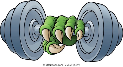 A dumb bell gym weight sports illustration of an eagle or animal monster hand holding dumbbell 