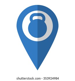 dumb bell - vector icon; blue map  pointer